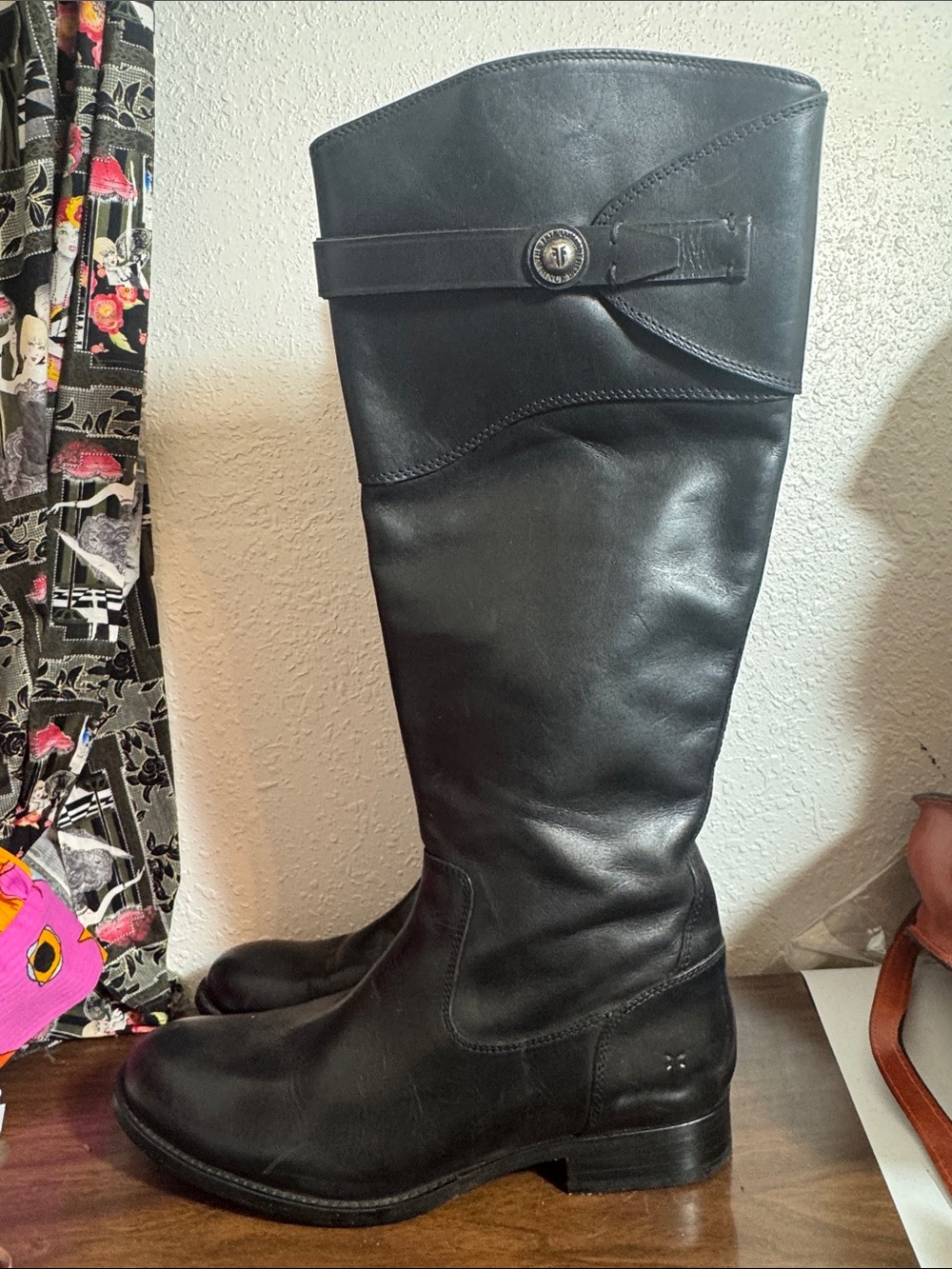 Sharp Black Leather Zip Up Frye Riding Boots sz 8 1/2 B